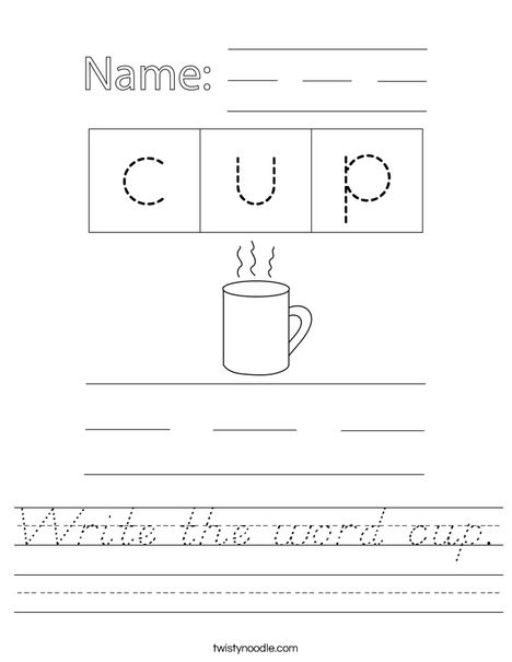 Write the word cup. Worksheet