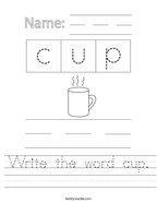 Write the word cup Handwriting Sheet