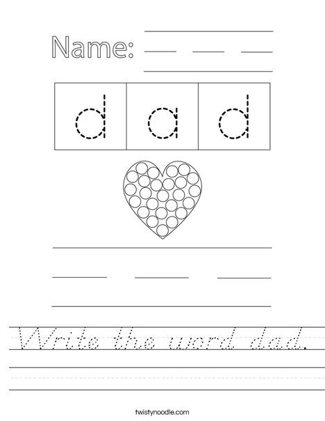 Write the word dad. Worksheet