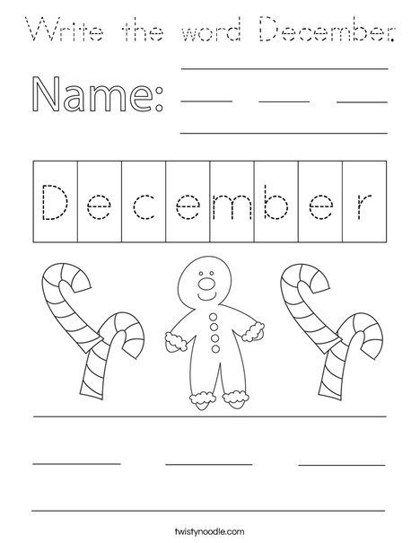 Write the word December. Coloring Page