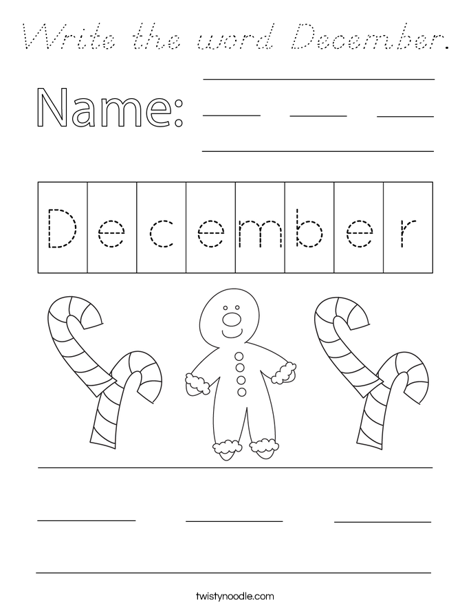 Write the word December. Coloring Page