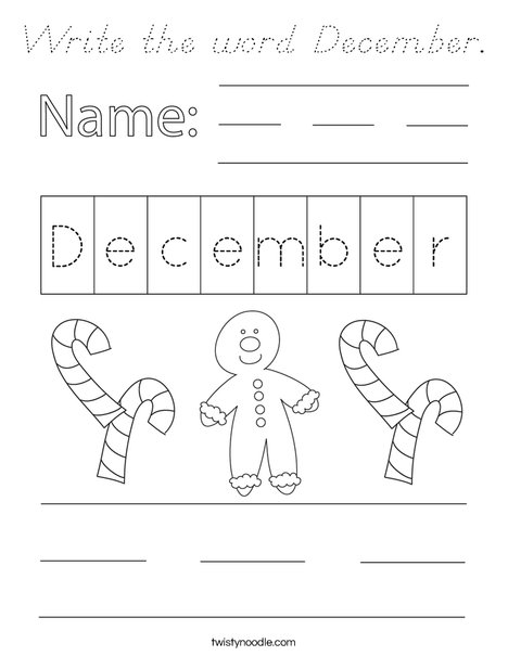 Write the word December. Coloring Page