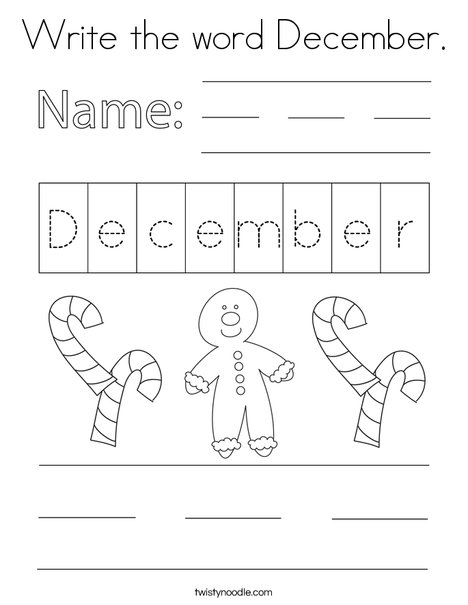 Write the word December. Coloring Page