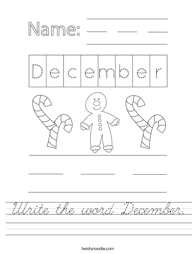 Write the word December. Worksheet