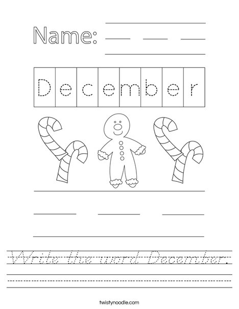 Write the word December. Worksheet