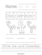 Write the word December Handwriting Sheet
