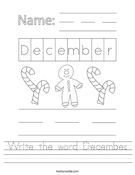 Write the word December. Worksheet
