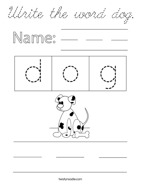 Write the word dog. Coloring Page
