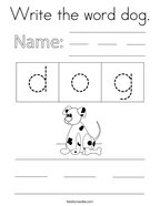 Write the word dog Coloring Page