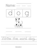 Write the word dog Handwriting Sheet