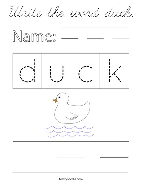 Write the word duck. Coloring Page