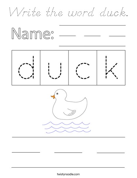Write the word duck Coloring Page - D'Nealian - Twisty Noodle