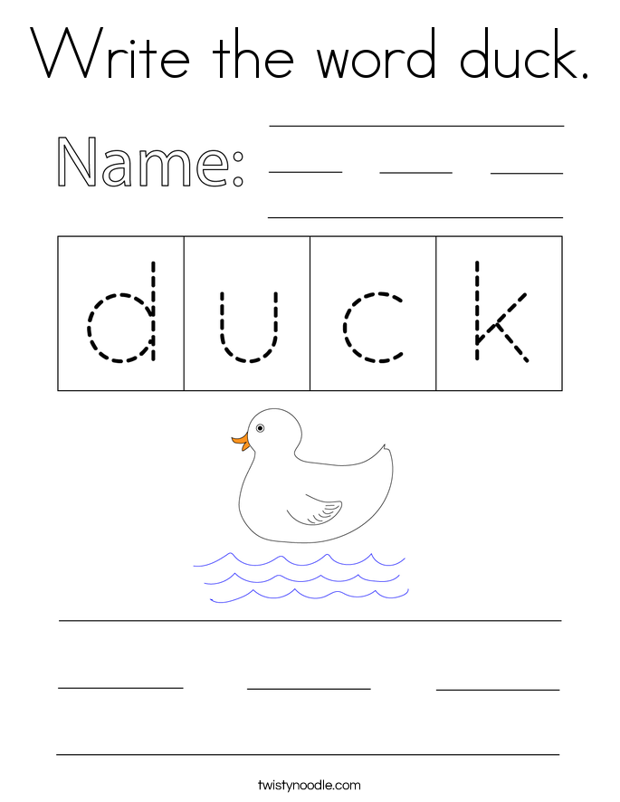 Write the word duck. Coloring Page