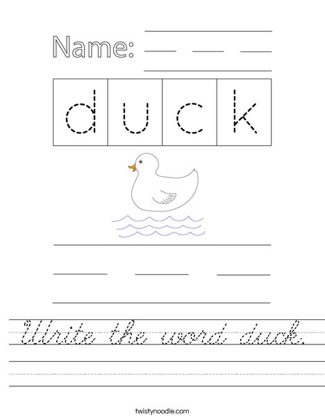 Write the word duck. Worksheet