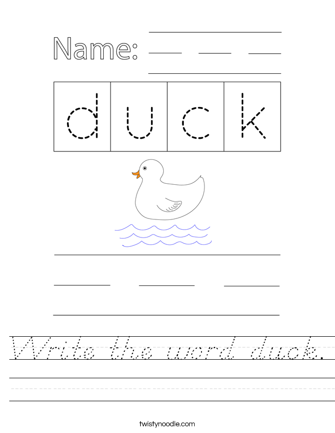 Write the word duck. Worksheet