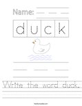 Write the word duck. Worksheet