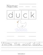 Write the word duck Handwriting Sheet