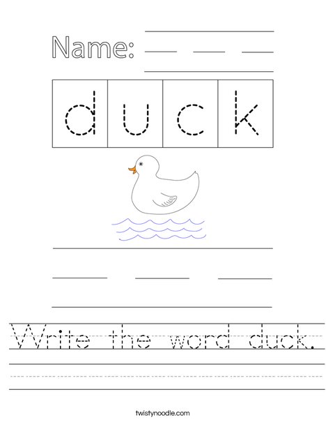 Write the word duck. Worksheet