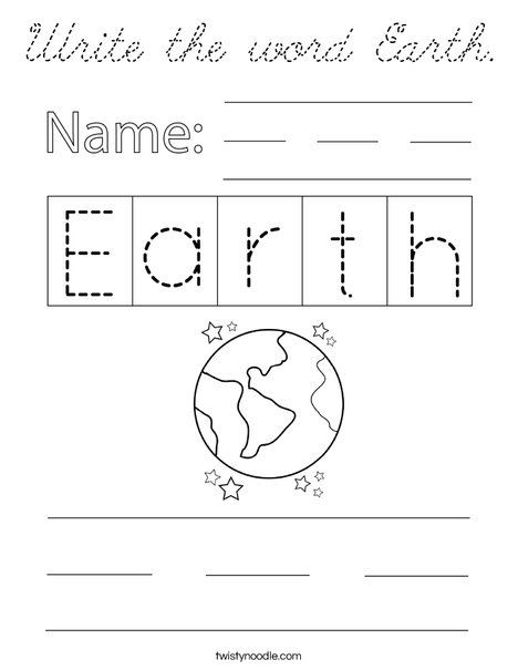 Write the word Earth. Coloring Page