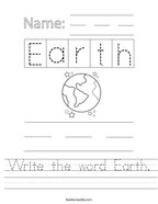 Write the word Earth Handwriting Sheet