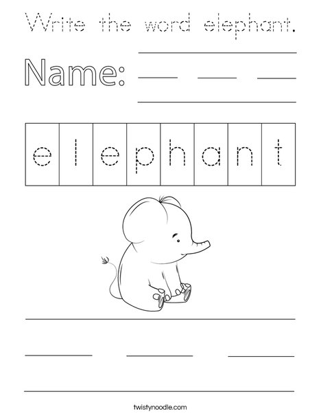 Write the word elephant. Coloring Page