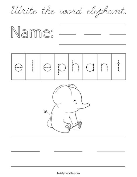 Write the word elephant. Coloring Page