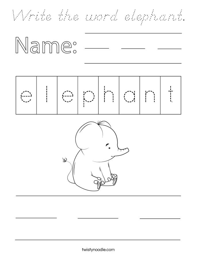 Write the word elephant. Coloring Page