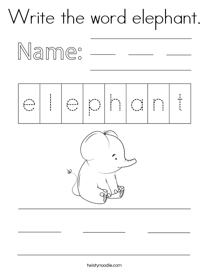 Write the word elephant. Coloring Page