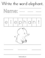 Write the word elephant Coloring Page