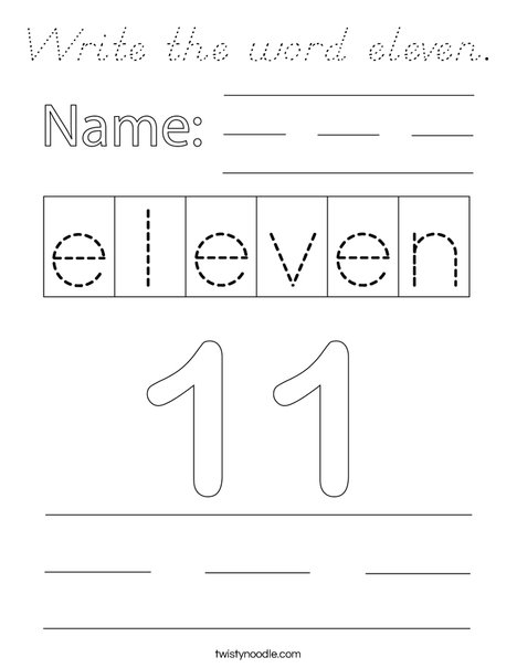 Write the word eleven. Coloring Page