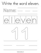 Write the word eleven Coloring Page