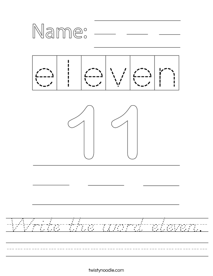 Write the word eleven. Worksheet