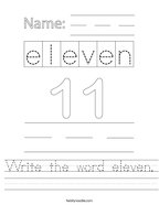 Write the word eleven Handwriting Sheet