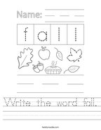Write the word fall Handwriting Sheet