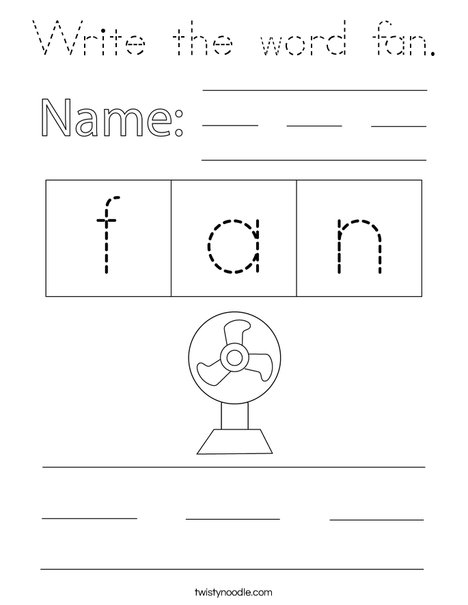 Write the word fan. Coloring Page