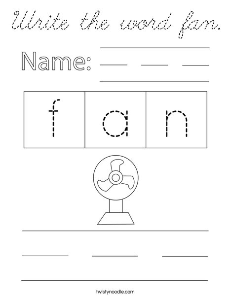 Write the word fan. Coloring Page