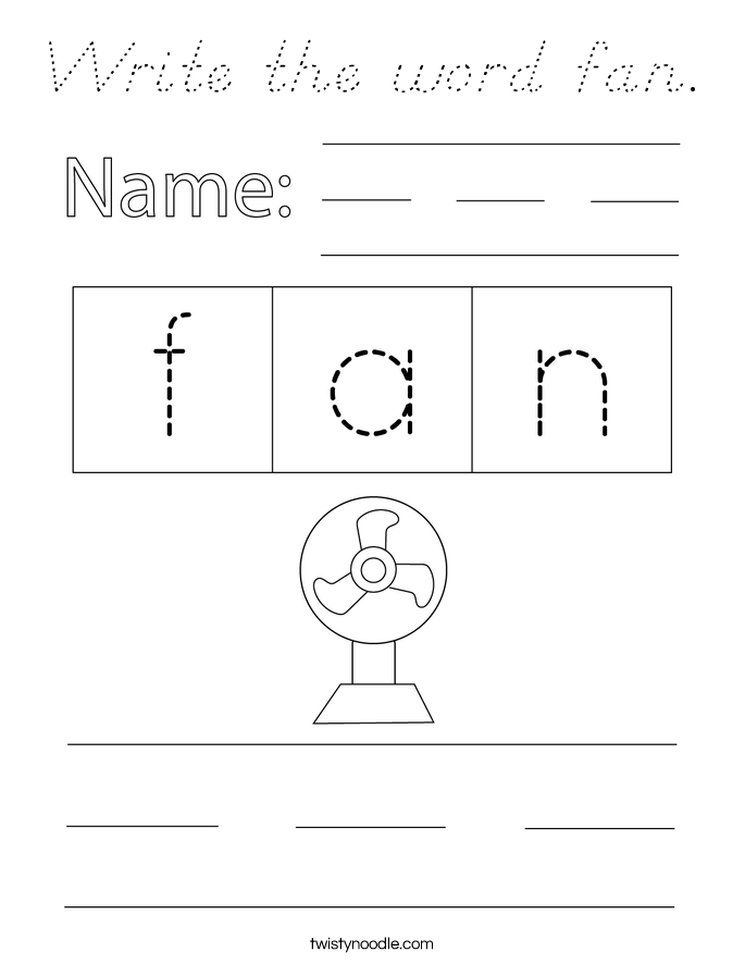 Write the word fan. Coloring Page