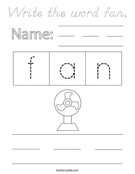 Write the word fan. Coloring Page