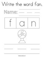 Write the word fan Coloring Page