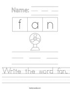 Write the word fan Handwriting Sheet