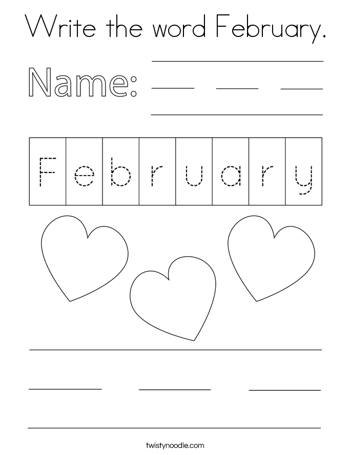 Write the word February. Coloring Page