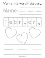 Write the word February Coloring Page