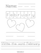 Write the word February Handwriting Sheet