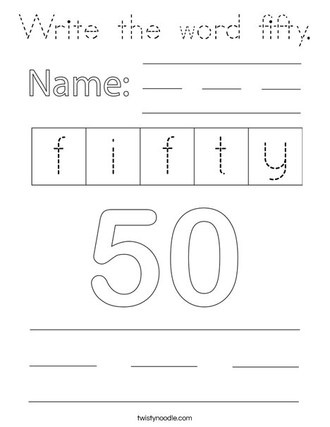 Write the word fifty. Coloring Page