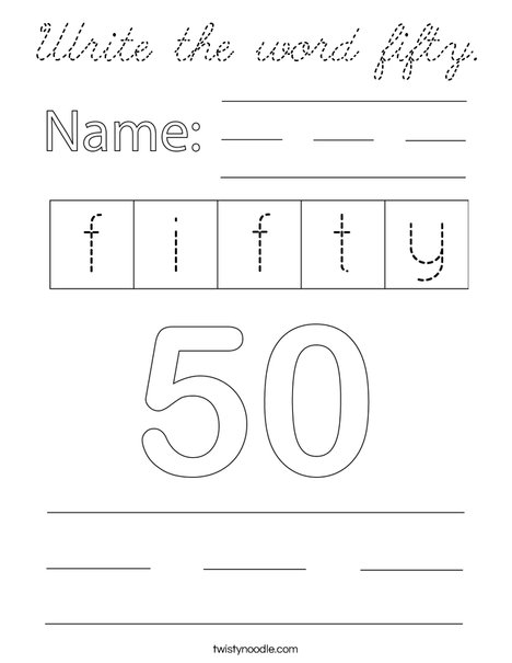 Write the word fifty. Coloring Page