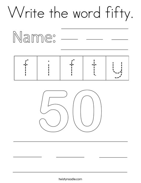 Write the word fifty. Coloring Page