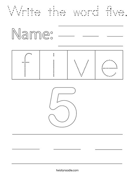 Write the word five. Coloring Page