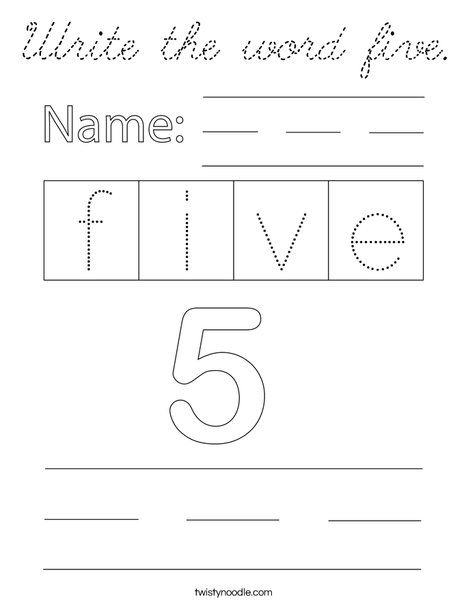 Write the word five. Coloring Page