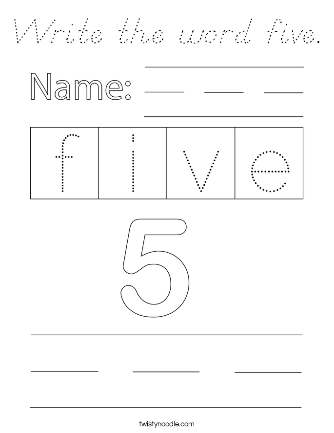 Write the word five. Coloring Page