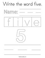Write the word five Coloring Page